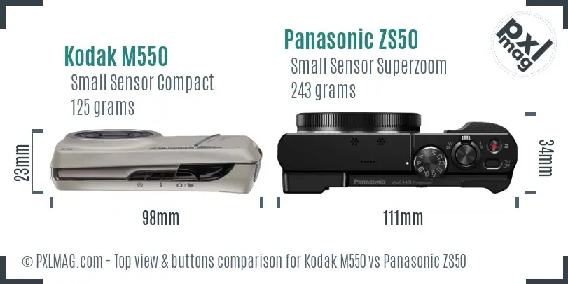 Kodak M550 vs Panasonic ZS50 top view buttons comparison