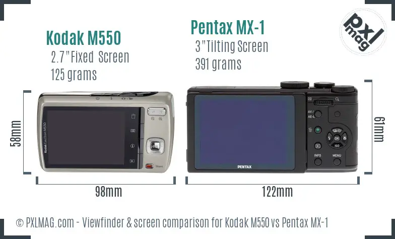 Kodak M550 vs Pentax MX-1 Screen and Viewfinder comparison
