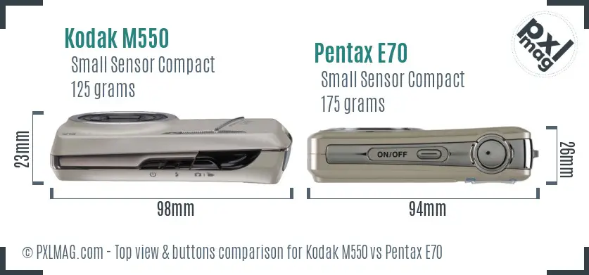 Kodak M550 vs Pentax E70 top view buttons comparison