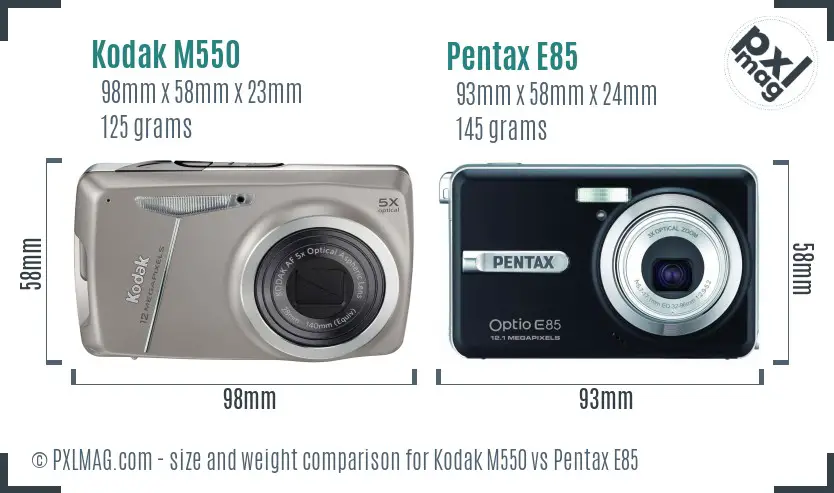 Kodak M550 vs Pentax E85 size comparison