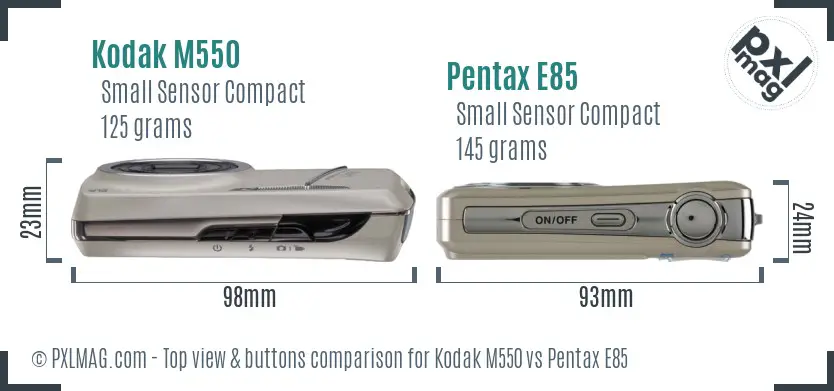 Kodak M550 vs Pentax E85 top view buttons comparison