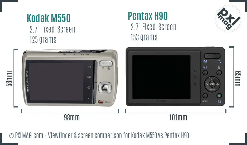 Kodak M550 vs Pentax H90 Screen and Viewfinder comparison