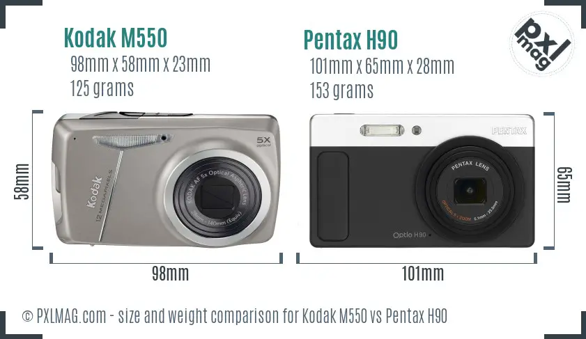 Kodak M550 vs Pentax H90 size comparison