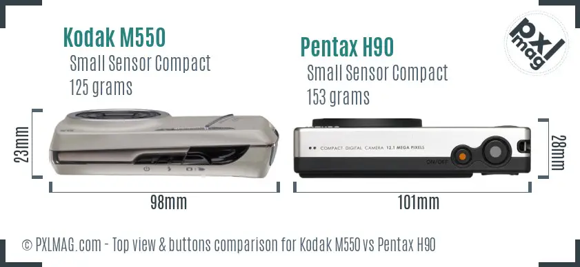 Kodak M550 vs Pentax H90 top view buttons comparison