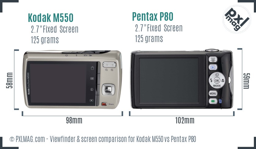 Kodak M550 vs Pentax P80 Screen and Viewfinder comparison