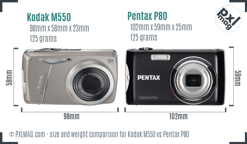 Kodak M550 vs Pentax P80 size comparison