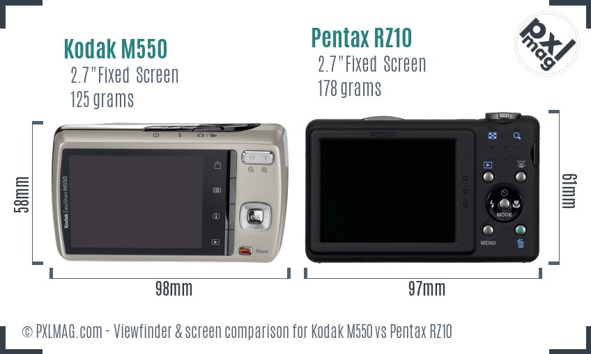 Kodak M550 vs Pentax RZ10 Screen and Viewfinder comparison