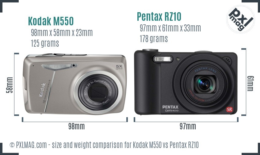 Kodak M550 vs Pentax RZ10 size comparison
