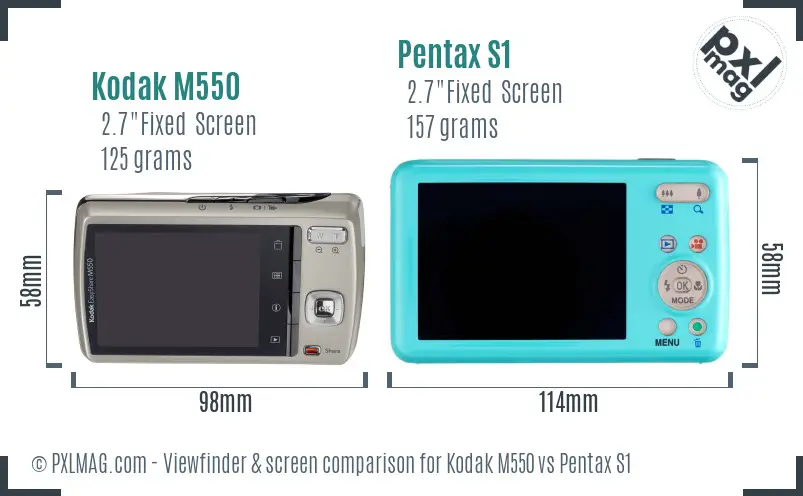 Kodak M550 vs Pentax S1 Screen and Viewfinder comparison