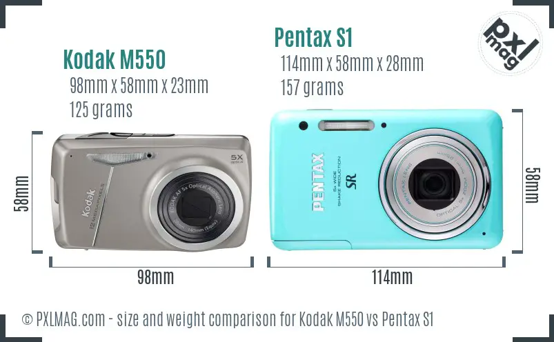 Kodak M550 vs Pentax S1 size comparison