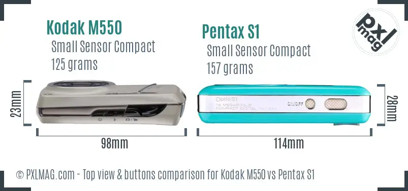 Kodak M550 vs Pentax S1 top view buttons comparison