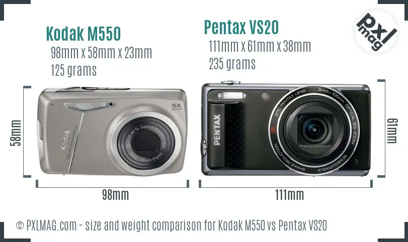 Kodak M550 vs Pentax VS20 size comparison