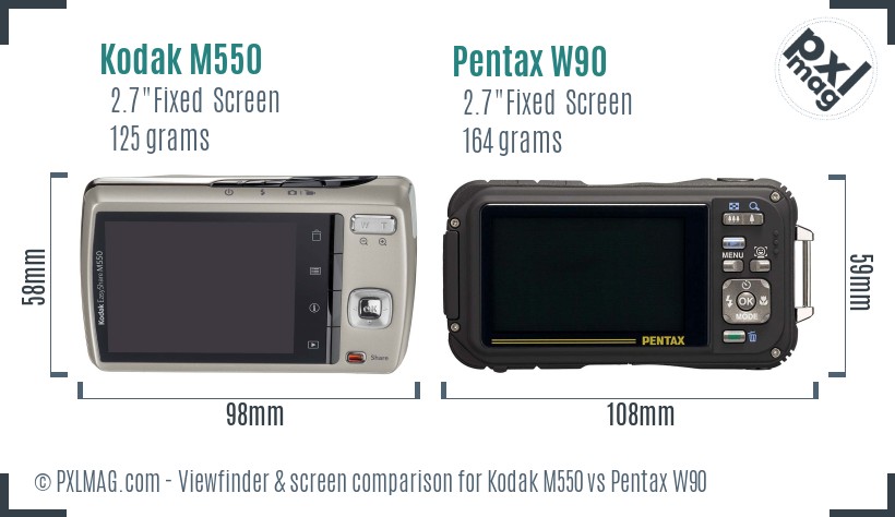 Kodak M550 vs Pentax W90 Screen and Viewfinder comparison