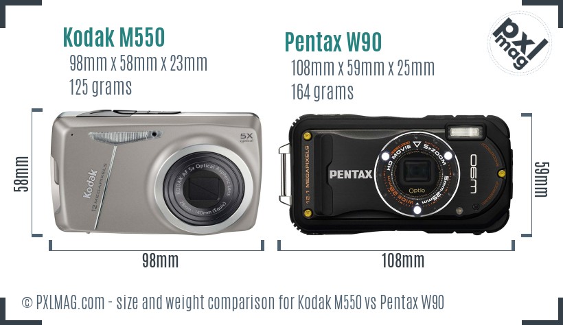Kodak M550 vs Pentax W90 size comparison Kodak M550 vs Pentax W90 size comparison
