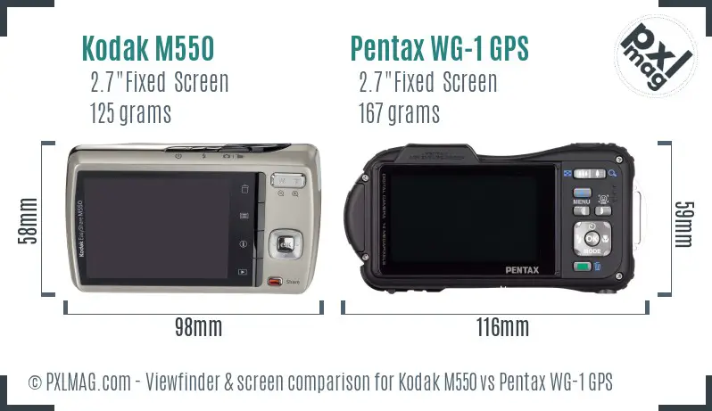 Kodak M550 vs Pentax WG-1 GPS Screen and Viewfinder comparison