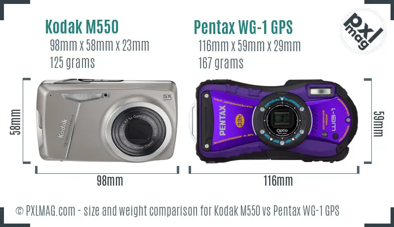 Kodak M550 vs Pentax WG-1 GPS size comparison