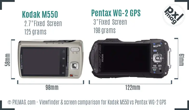 Kodak M550 vs Pentax WG-2 GPS Screen and Viewfinder comparison