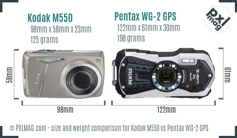 Kodak M550 vs Pentax WG-2 GPS size comparison