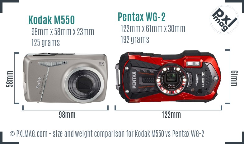 Kodak M550 vs Pentax WG-2 size comparison Kodak M550 vs Pentax WG-2 size comparison