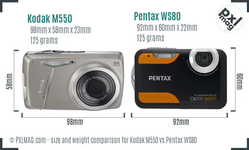 Kodak M550 vs Pentax WS80 size comparison Kodak M550 vs Pentax WS80 size comparison