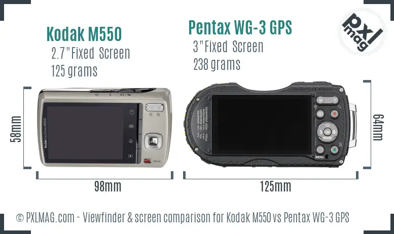 Kodak M550 vs Pentax WG-3 GPS Screen and Viewfinder comparison