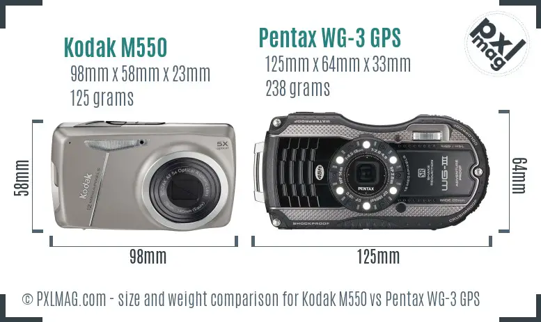 Kodak M550 vs Pentax WG-3 GPS size comparison