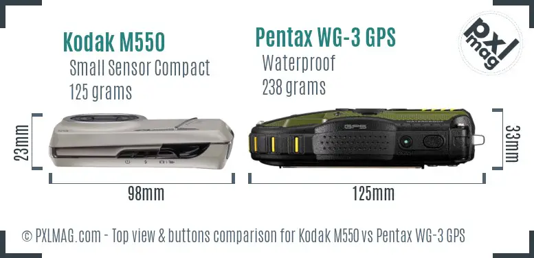 Kodak M550 vs Pentax WG-3 GPS top view buttons comparison