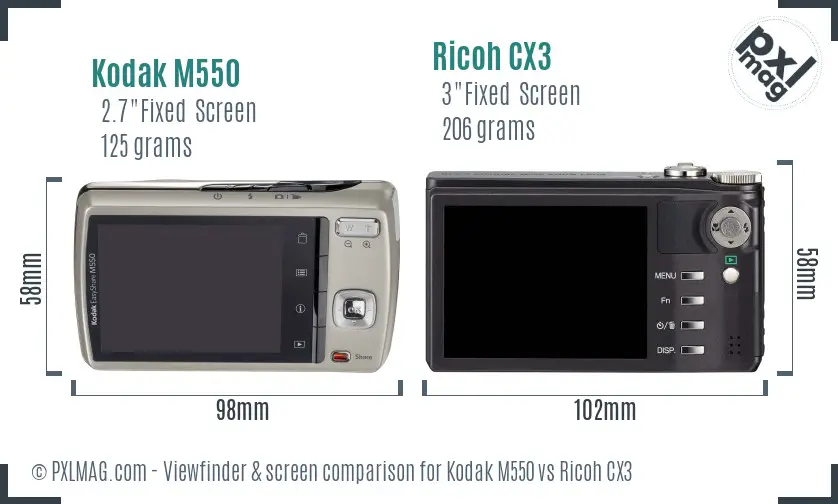 Kodak M550 vs Ricoh CX3 Screen and Viewfinder comparison Kodak M550 vs Ricoh CX3 Screen and Viewfinder comparison