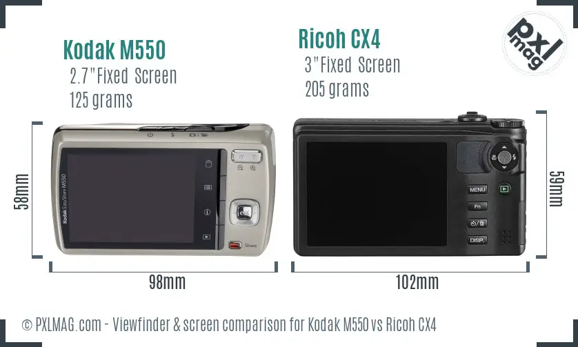 Kodak M550 vs Ricoh CX4 Screen and Viewfinder comparison Kodak M550 vs Ricoh CX4 Screen and Viewfinder comparison