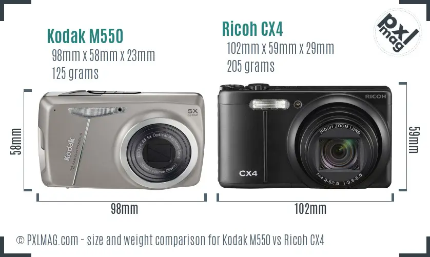Kodak M550 vs Ricoh CX4 size comparison Kodak M550 vs Ricoh CX4 size comparison
