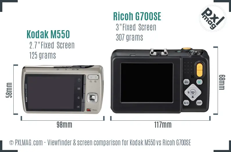 Kodak M550 vs Ricoh G700SE Screen and Viewfinder comparison