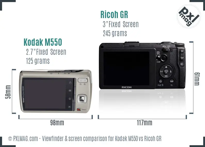 Kodak M550 vs Ricoh GR Screen and Viewfinder comparison