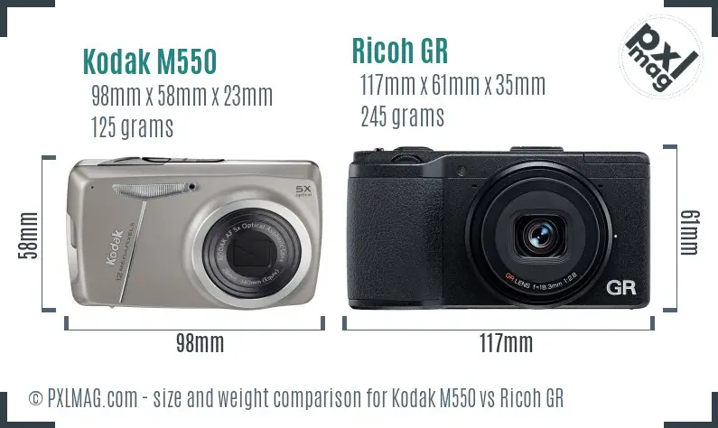 Kodak M550 vs Ricoh GR size comparison
