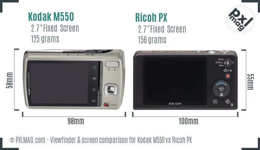 Kodak M550 vs Ricoh PX Screen and Viewfinder comparison