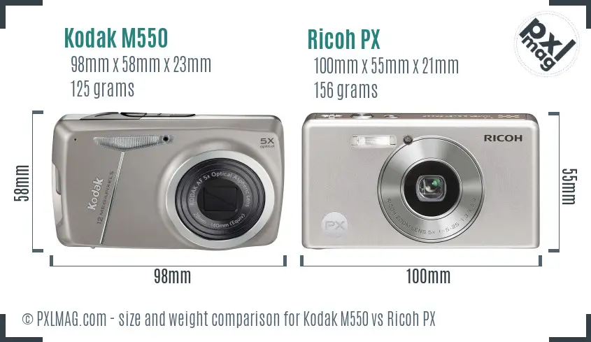 Kodak M550 vs Ricoh PX size comparison