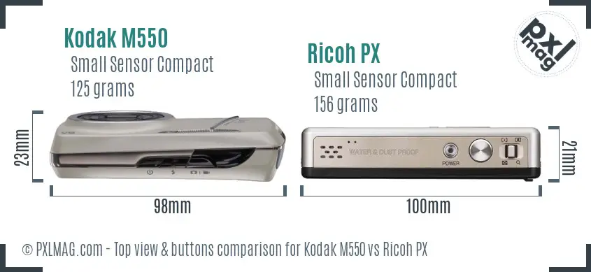 Kodak M550 vs Ricoh PX top view buttons comparison