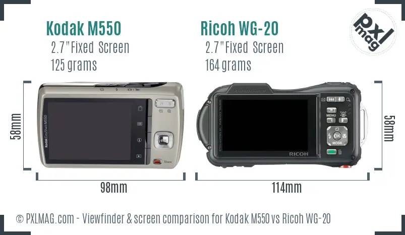 Kodak M550 vs Ricoh WG-20 Screen and Viewfinder comparison