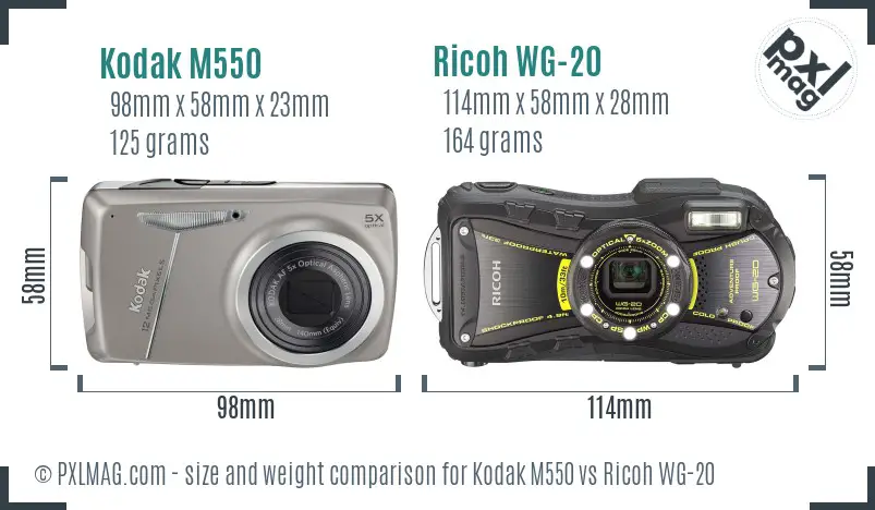 Kodak M550 vs Ricoh WG-20 size comparison