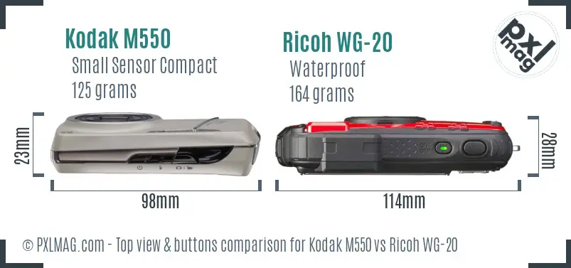 Kodak M550 vs Ricoh WG-20 top view buttons comparison