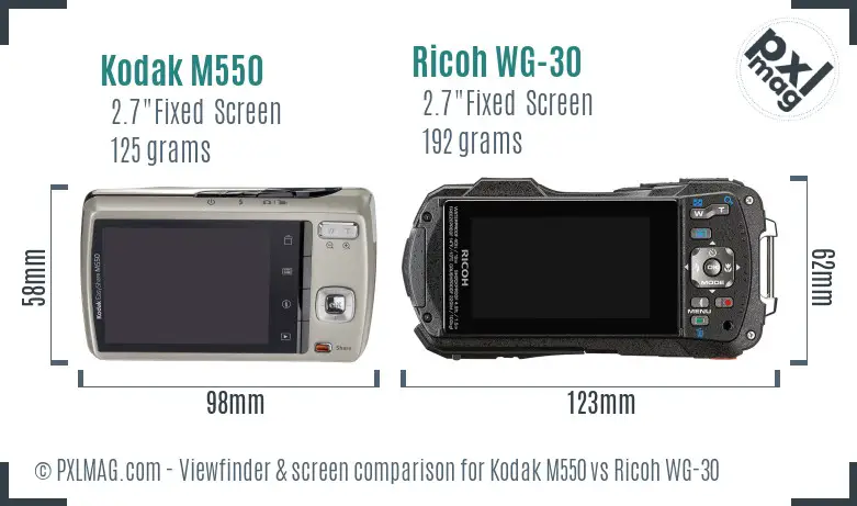 Kodak M550 vs Ricoh WG-30 Screen and Viewfinder comparison