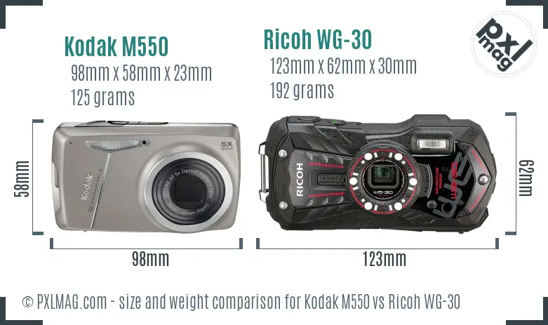 Kodak M550 vs Ricoh WG-30 size comparison
