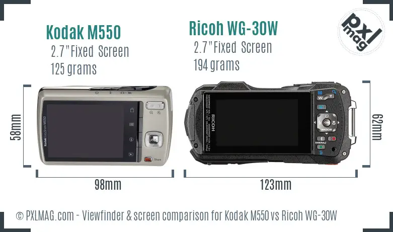 Kodak M550 vs Ricoh WG-30W Screen and Viewfinder comparison