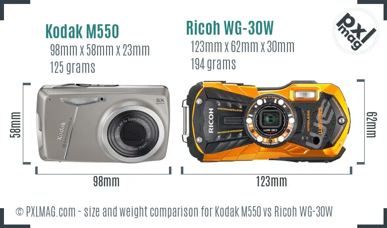 Kodak M550 vs Ricoh WG-30W size comparison