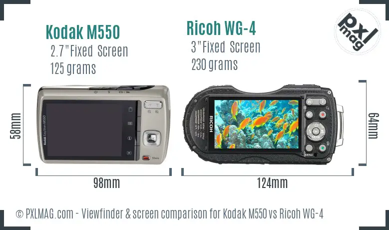 Kodak M550 vs Ricoh WG-4 Screen and Viewfinder comparison