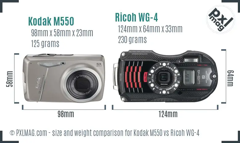 Kodak M550 vs Ricoh WG-4 size comparison