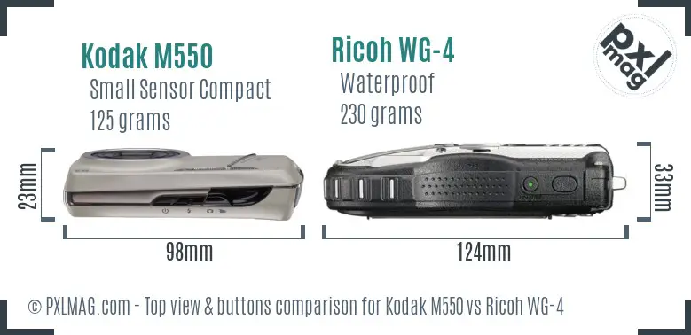 Kodak M550 vs Ricoh WG-4 top view buttons comparison