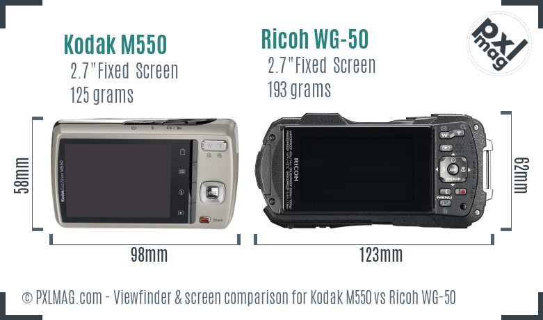 Kodak M550 vs Ricoh WG-50 Screen and Viewfinder comparison
