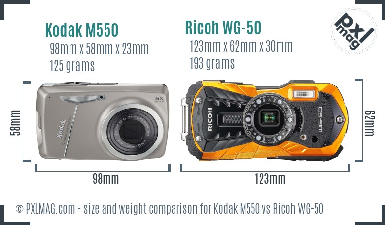 Kodak M550 vs Ricoh WG-50 size comparison