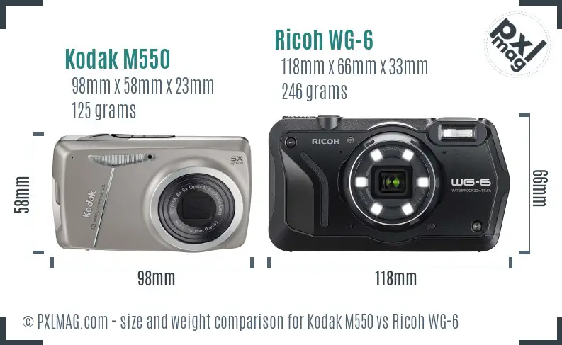 Kodak M550 vs Ricoh WG-6 size comparison