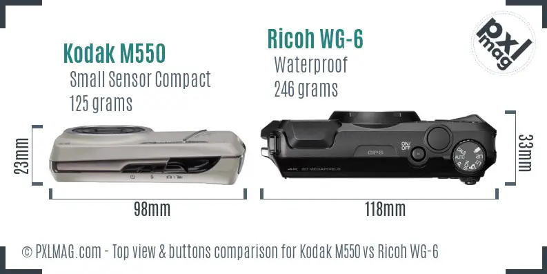 Kodak M550 vs Ricoh WG-6 top view buttons comparison